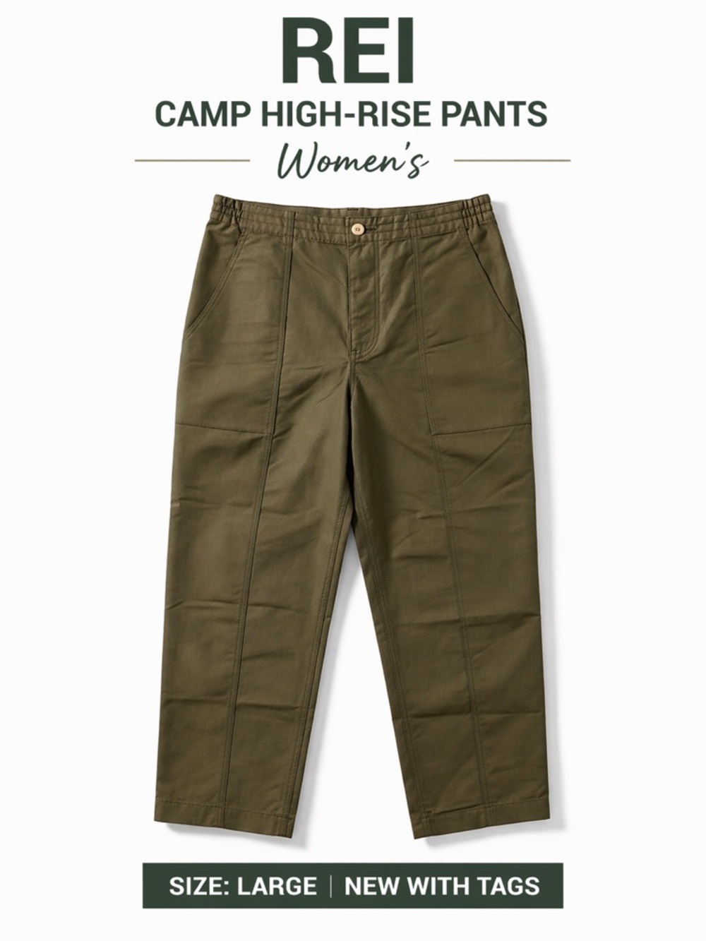 REI Campwell High Rise Pants Women Large Khaki Green Outdoor Hiking Casual